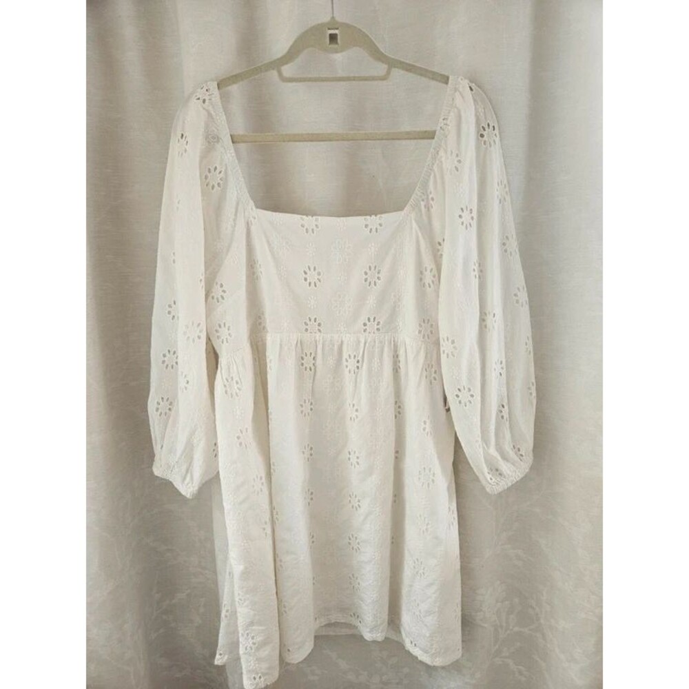 NWT BP. Nordstrom White Floral Eyelet Square Neck Tie-Back Mini Dress Size Large